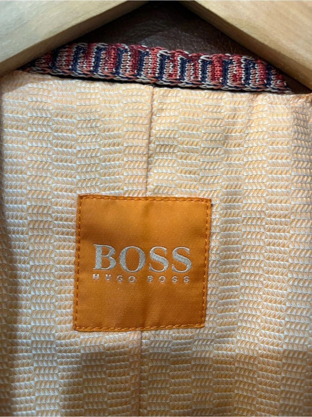 Hugo Boss Orange Julino Brown Leather Moto Jacket Mens 38R M Cafe Racer Full Zip
